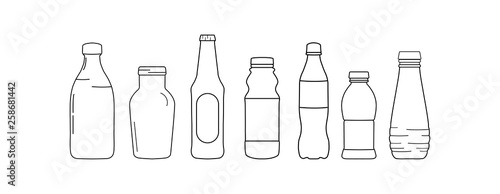 Set of bottle lines icons on white background - vector illustration.