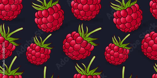 seamless pattern of raspberry on dark blue