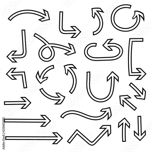 Outline arrows. Set of curved icons