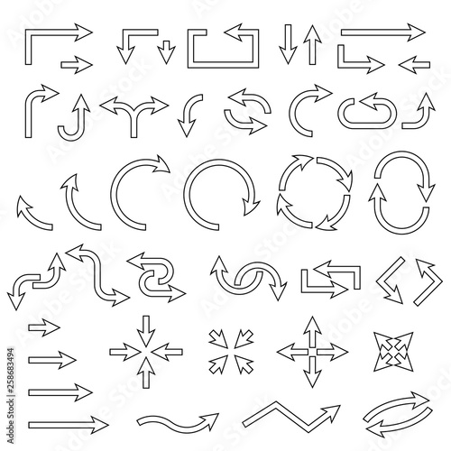 Outline arrows. Set of curved traffic icons