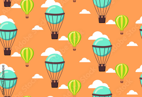 seamless pattern of blue balloons on orange background