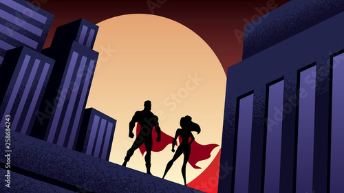 Fotografiet Superhero Couple City Night