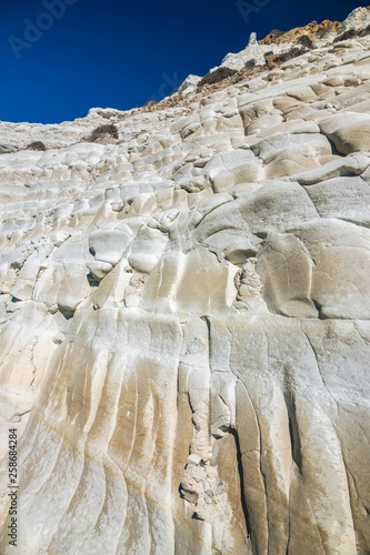 The Scala dei Turchi (Stair of the Turks), a spectacular white rocky cliff on the coast of Sicily, Italy. The rock formation in the shape of a staircase lies between two sandy beaches.