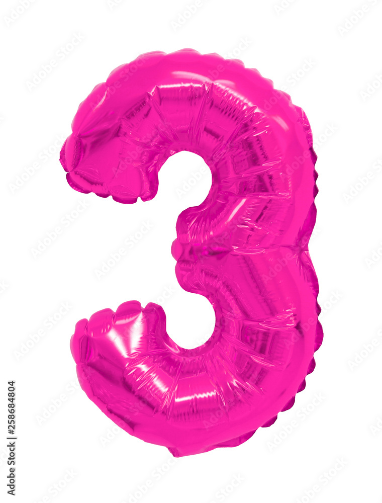 number 3 (three) from balloons pink number 3 (three) from balloons pink