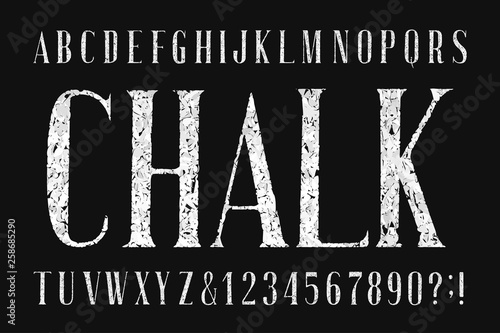 Chalk board alphabet font. Handwritten condensed letters and numbers. Stock vector typescript.