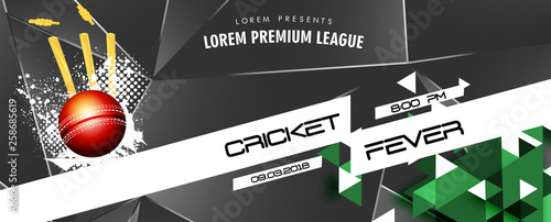 Cricket Match schedule concept with illustration of glossy ball 