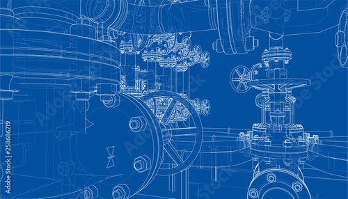 Sketch of industrial equipment. Vector
