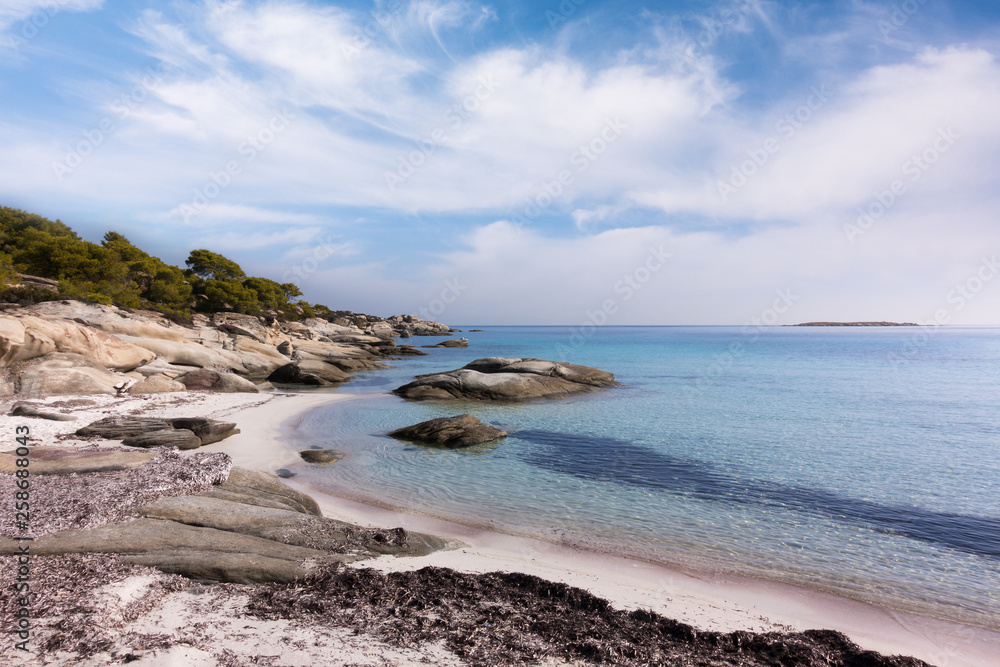Amazing scenery by the sea in Diaporos island, Sithonia, Chalkidiki, Greece