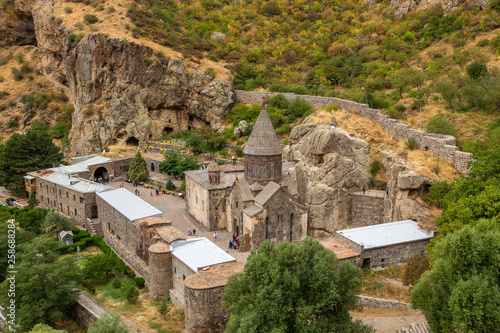 Geghard Monastery in Armenia, top view photo