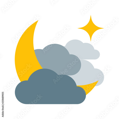 Weather forecast colorful icon. Flat night overcast symbol isolated on white background. Vector illustration EPS10.
