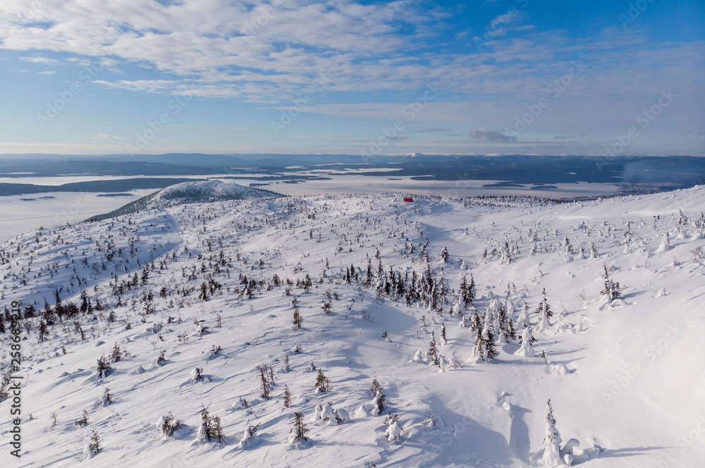 View from Volosynaya Mountain in Kandalaksha in winter, Russia