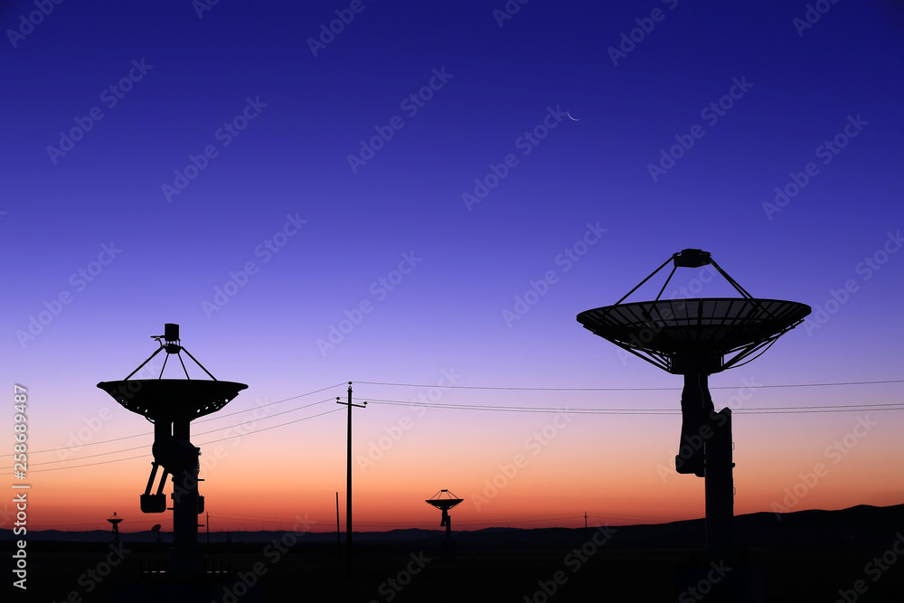 Observatory equipment, silhouette at sunrise Observatory equipment, silhouette at sunrise