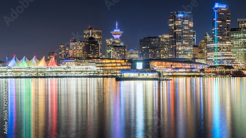 Vancouver  British Columbia  Canada. Long exposure at night over BC Place with downtown in the background.