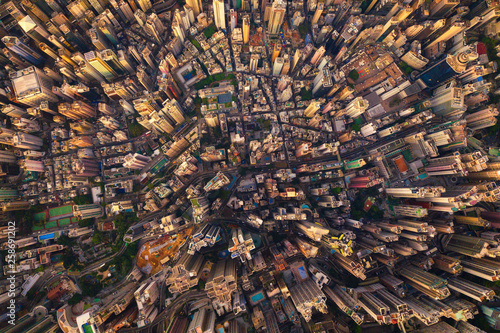 Photography Aerial view of Hong Kong Downtown