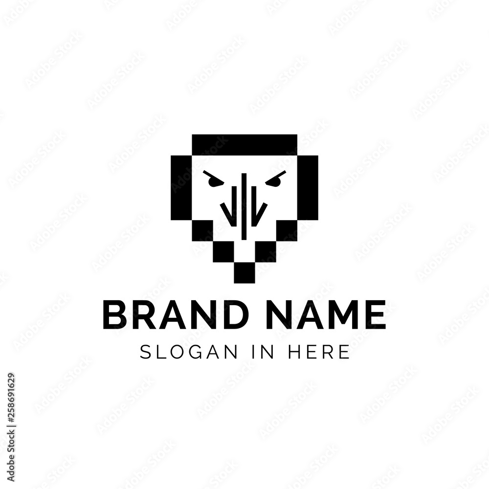 hawk face with sheild digital shaped logo template hawk face with sheild digital shaped logo template