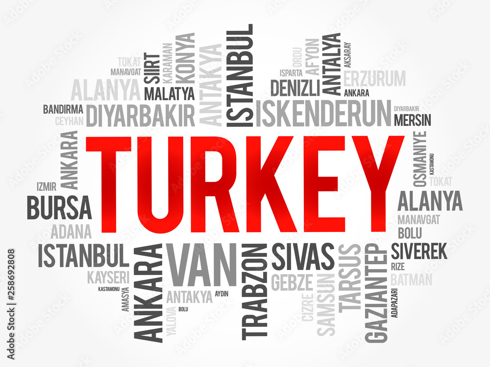 List of cities in Turkey word cloud collage, business and travel concept background