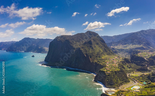 Beautiful mountain landscape of Madeira island, Portugal. Summer travel background. Panorama view.