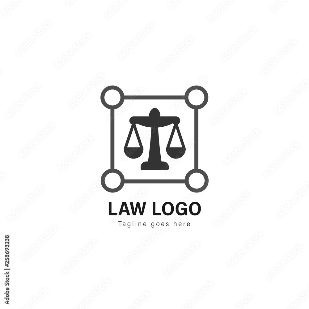 Law logo template design. Law logo with modern frame vector design Law logo template design. Law logo with modern frame vector design