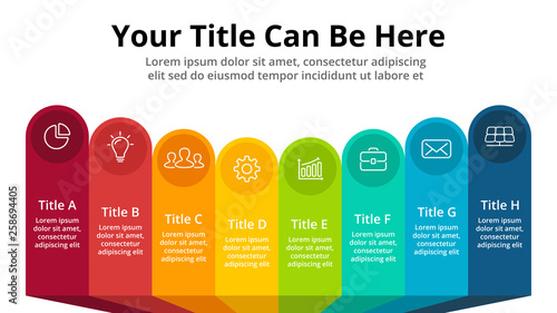 Vector banners infographic template. Stickers presentation slide. Business labels concept infographics. 8 options, parts, steps, processes.