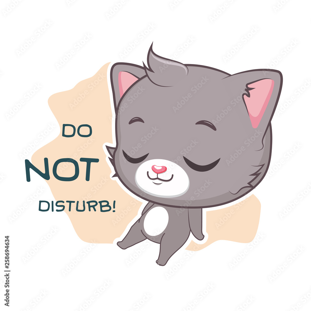 Fototapeta premium Funny sticker with cute gray cat - can't talk right now