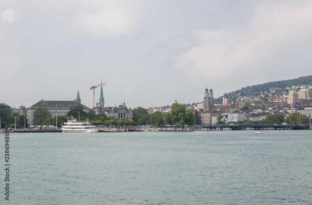 View on lake Zurich and center city
