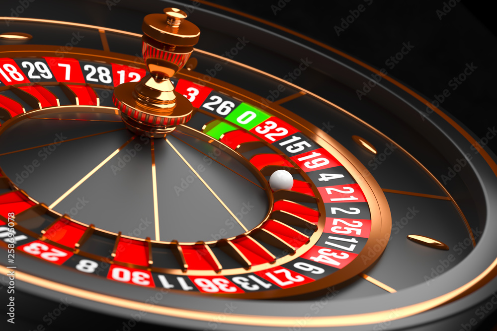 Luxury Casino roulette wheel on black background. Casino theme. Close-up black casino roulette with a ball on 21. Poker game table. 3d rendering illustration. Luxury Casino roulette wheel on black background. Casino theme. Close-up black casino roulette with a ball on 21. Poker game table. 3d rendering illustration.