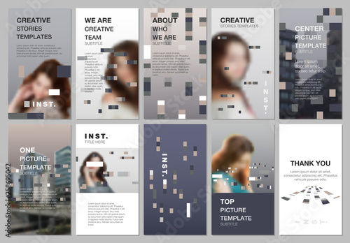 Creative social networks stories design, vertical banner or flyer templates with colorful elements, rectangles, gradient backgrounds. Covers design templates for flyer, leaflet, brochure, presentation