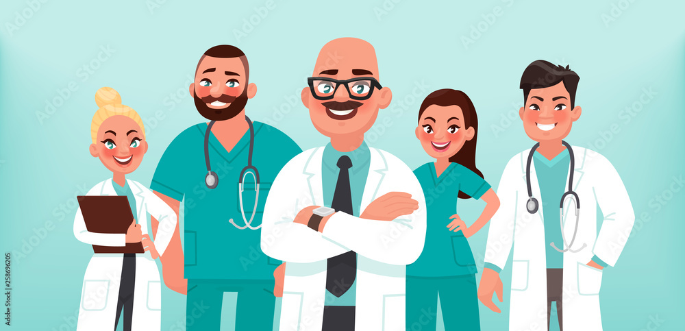 Doctors. A group of health workers. Chief physician and medical specialists