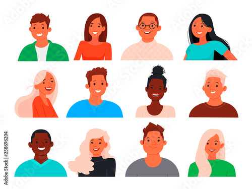 Set of avatars of young people guys and girls. Students. Vector illustration
