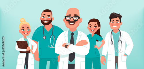Doctors. A group of health workers. Chief physician and medical specialists
