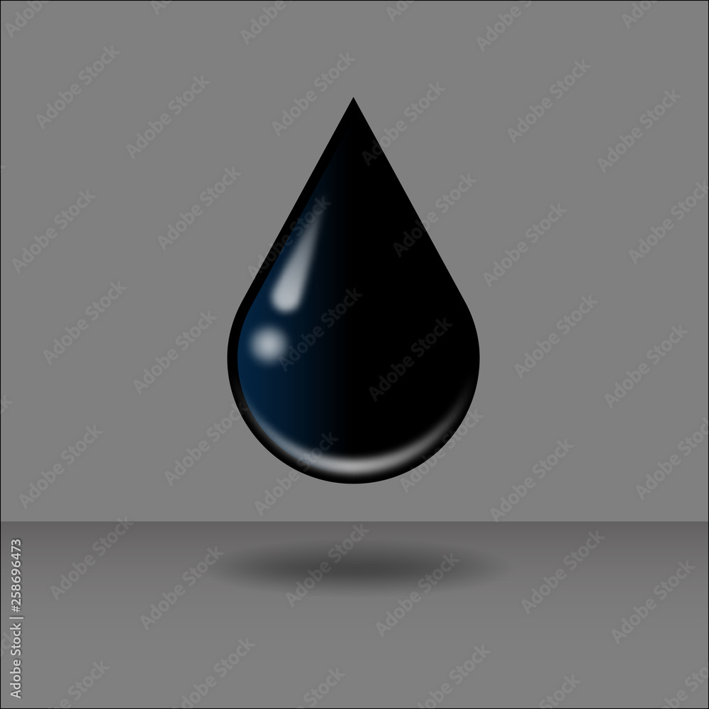 Fototapeta premium Black drop A drop of oil. A drop of dirty water. Flat realism. Ecology of the earth. Vector illustration.