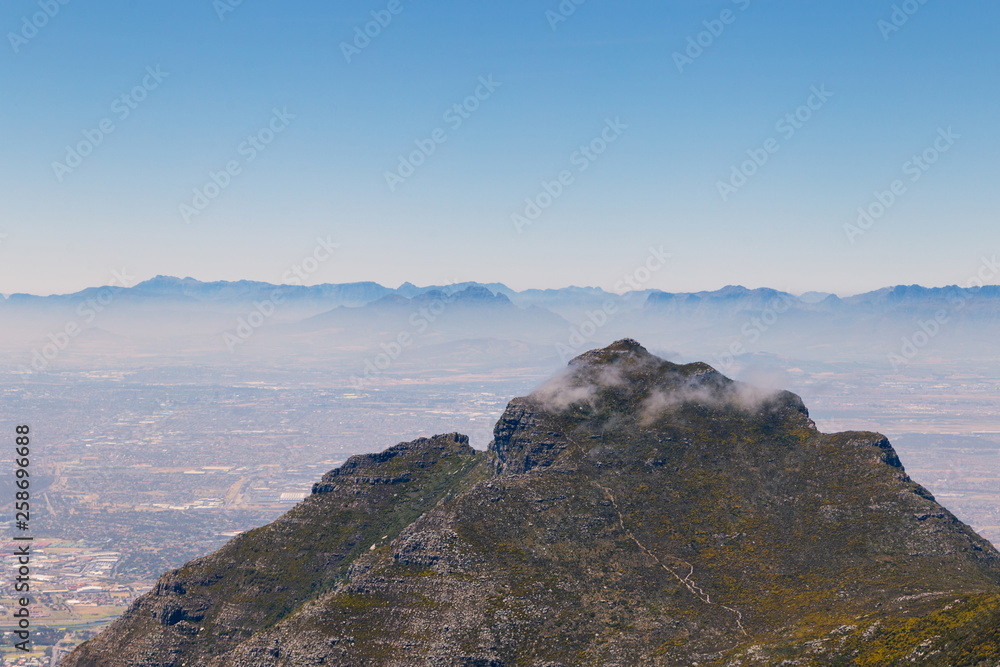 Misty mountains morning view in Cape Town, South Africa