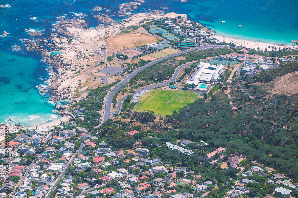 Fototapeta premium Cape Town coastal district top view from Table Mountain
