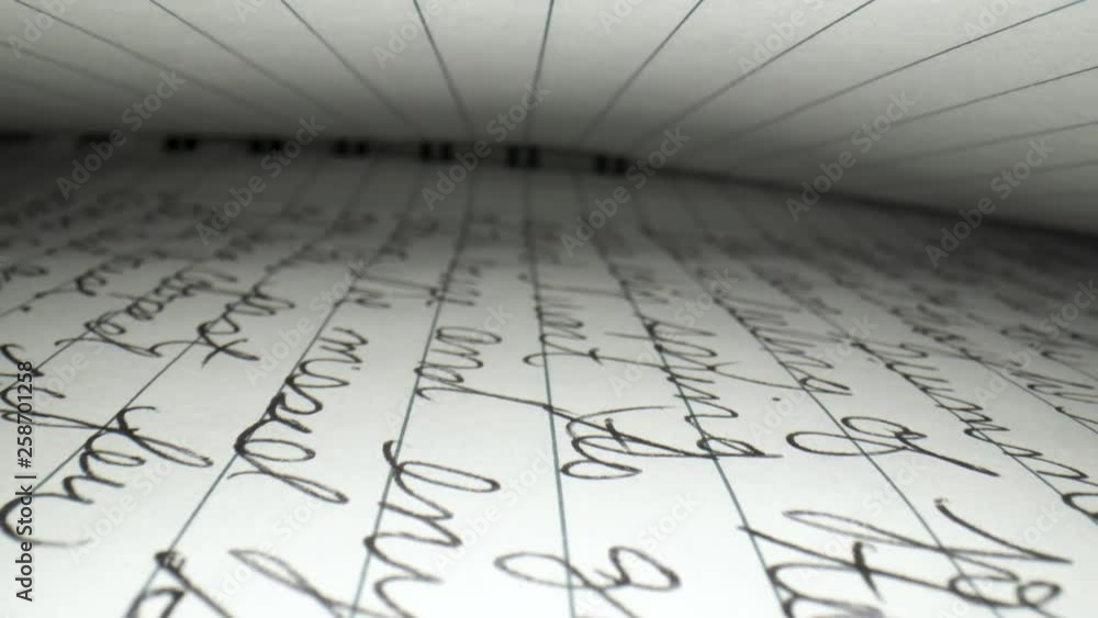 Macro horizontal travel pulling back through a handwritten journal Macro horizontal travel pulling back through a handwritten journal