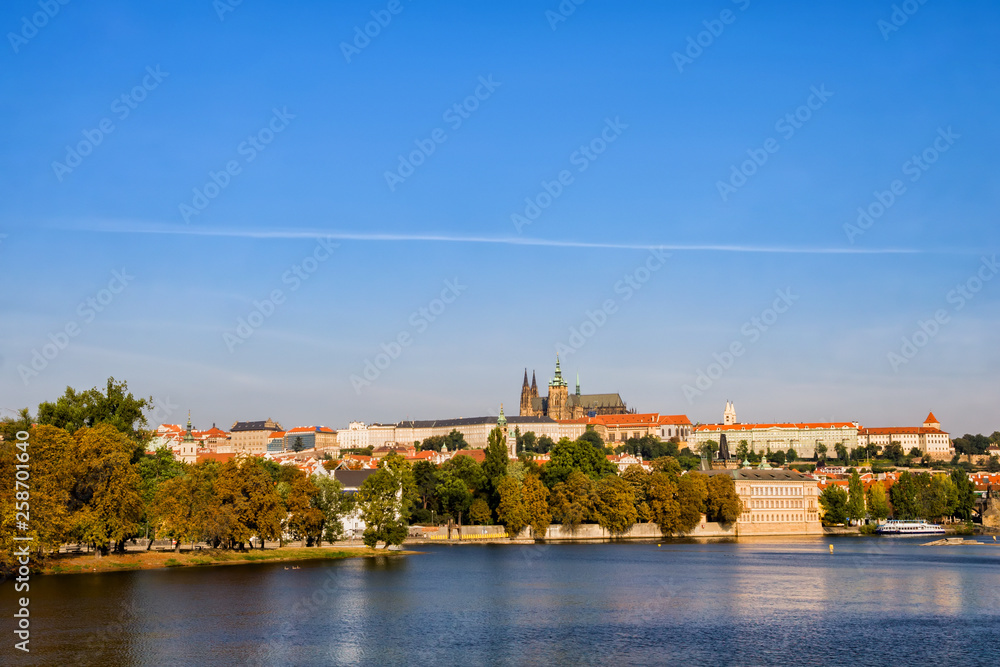 Prague City Skyline River View