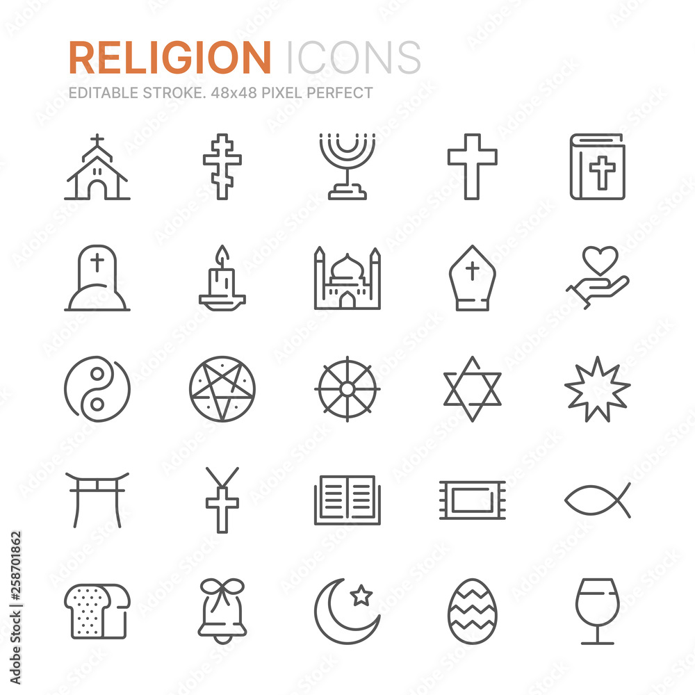 Collection of religion line icons. 48x48 Pixel Perfect. Editable stroke Collection of religion line icons. 48x48 Pixel Perfect. Editable stroke