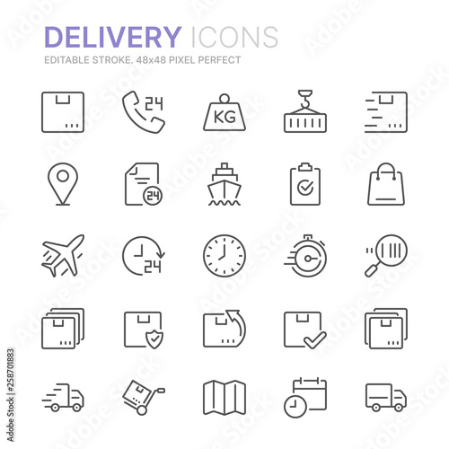 Collection of delivery line icons. 48x48 Pixel Perfect. Editable stroke