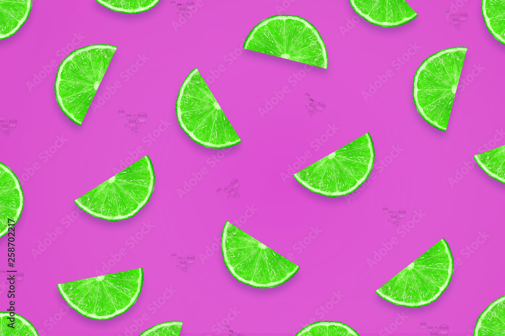 Sliced juicy lime on a purple background. Fresh fruit. Fruit background. Sliced juicy lime on a purple background. Fresh fruit. Fruit background.