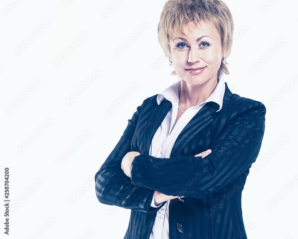 successful business woman on white background for 40 years