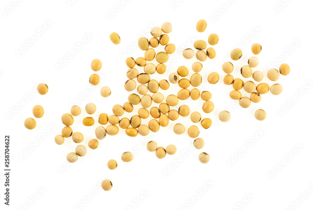 Soy beans on a white background, top view. Soy beans on a white background, top view.