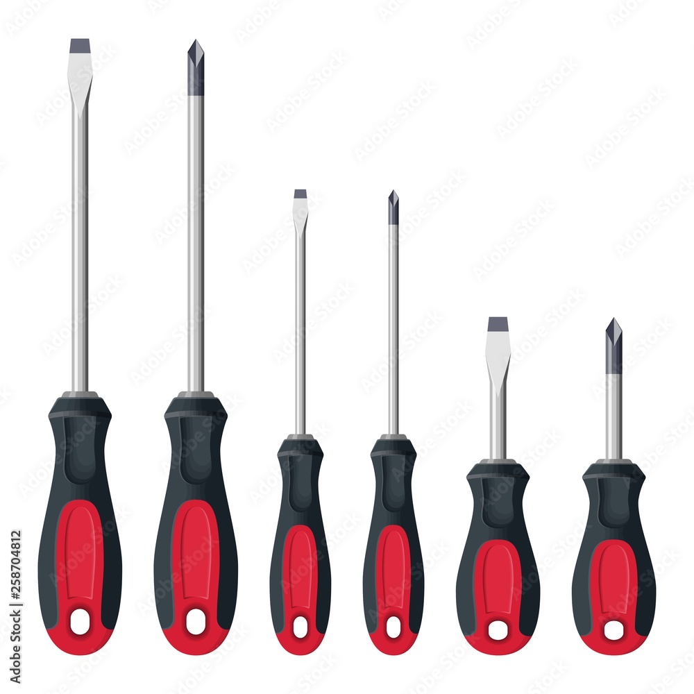 Realistic screwdrivers set isolated on white background. Hand tools for