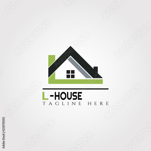 House icon template with L letter - home creative vector logo design, architecture, building and construction