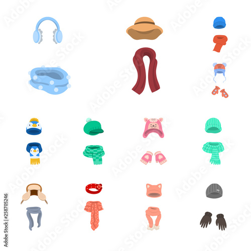 Vector design of headwear  and fashion  sign. Set of headwear  and cold stock symbol for web.