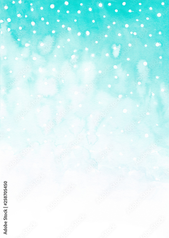 Fototapeta premium Turquoise watercolor texture Gradient Ombre background Polka dot Card template
