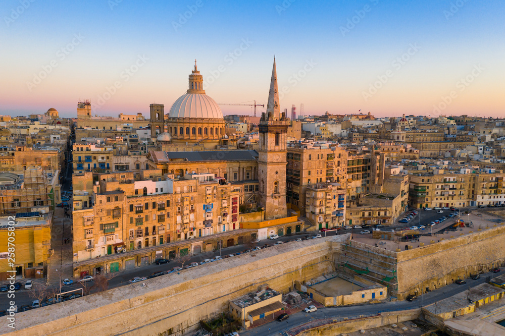 Valletta city. Malta island. Aerial view. Sunset time