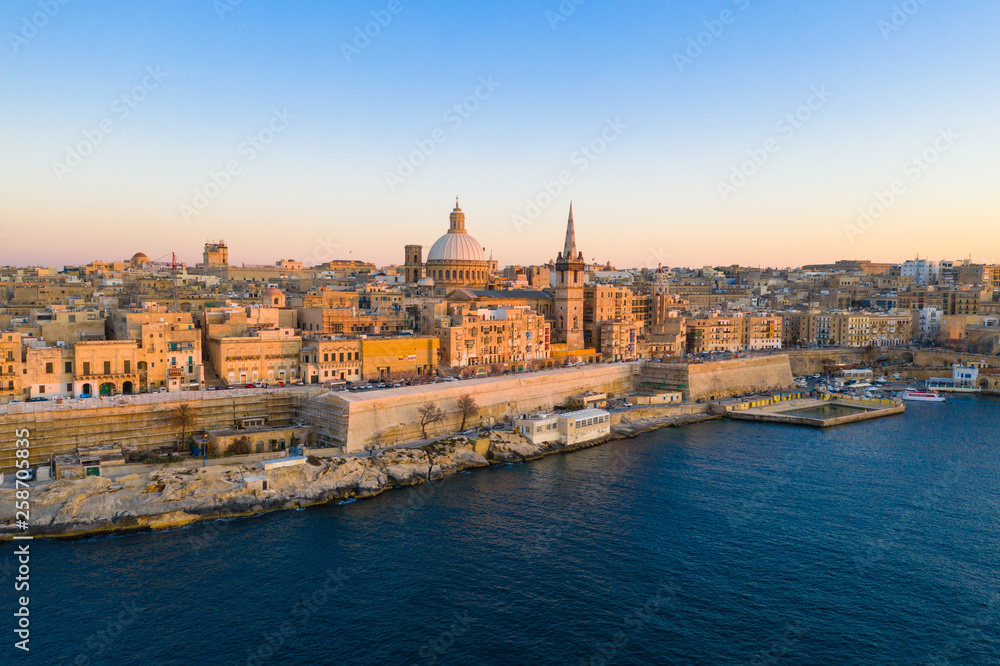 Valletta city. Malta. Aerial view. Sunset time