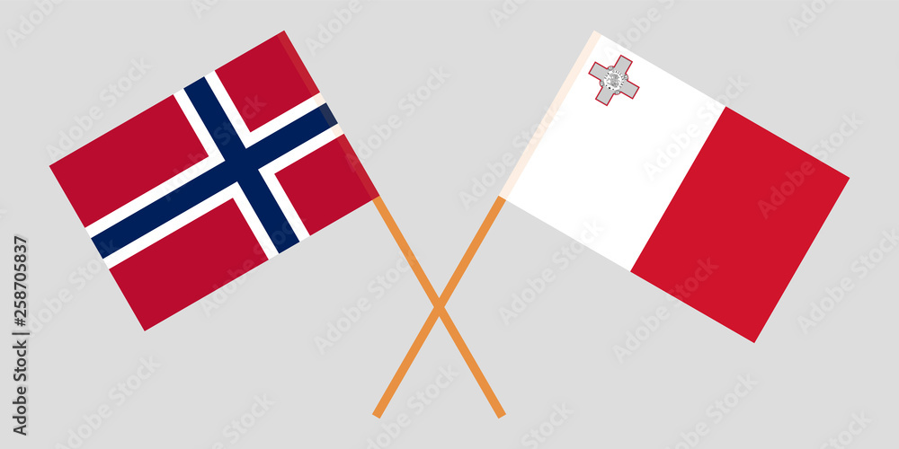 Malta and Norway. The Maltese and Norwegian flags. Official colors. Correct proportion. Vector