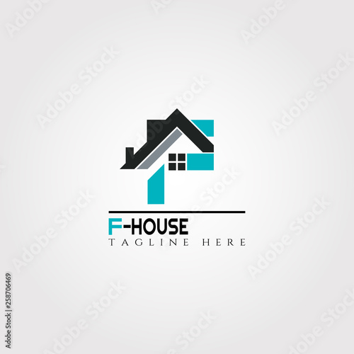 House icon template with F letter - home creative vector logo design, architecture, building and construction