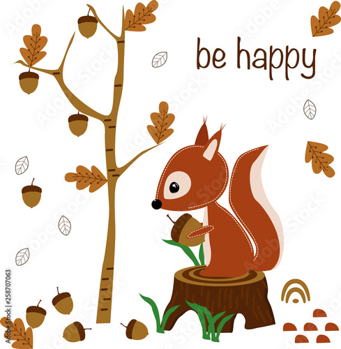 be happy little squirrel - vector illustration, eps