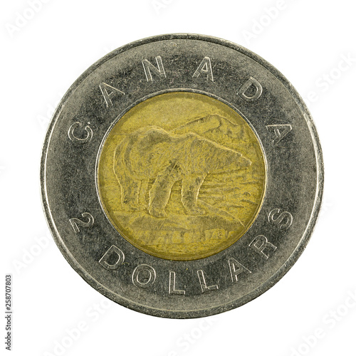 2 canadian dollar coin (1996) reverse isolated on white background